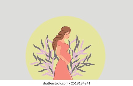pregnant mother with some tree ,simple color art and background.
