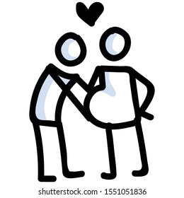 Pregnant Mother Stick Figure Vector Illustration. Hand Drawn Isolated Husband and Wife Icon Motif Element in Flat Color. For Health, Child, Motherhood or Parent Concept. Pictogram EPS10. 