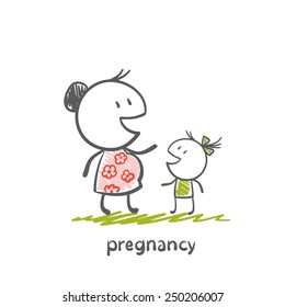 pregnant mother talks to her daughter illustration