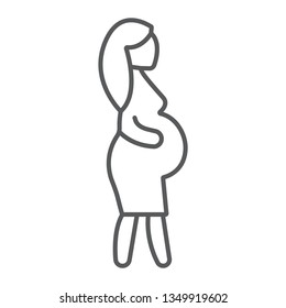 Pregnant mother thin line icon, mother and child, pregnant woman sign, vector graphics, a linear pattern on a white background, eps 10.