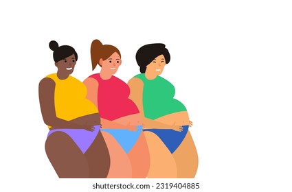 pregnant multiraial women holding stomach happy pregnancy motherhood  vector illustration