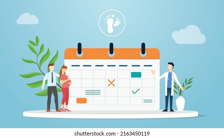 pregnant or pregnancy couple consultation doctor for birth date plan schedule with modern flat style