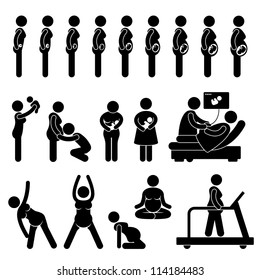 Pregnant Pregnancy Stages Process Prenatal Development Mother Baby Exercise Stick Figure Pictogram Icon