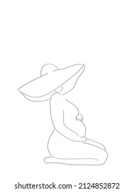 Pregnant Shot cut Line Drawing. Single Line Drawing 