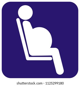 Pregnant sign icon. Pregnancy symbol. Blue background and white silhouette of woman. Vector icon.