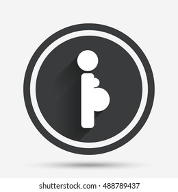 Pregnant sign icon. Pregnancy symbol. Circle flat button with shadow and border. Vector