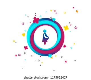 Pregnant sign icon. Women Pregnancy symbol. Colorful button with pregnant woman icon. Geometric elements. Vector