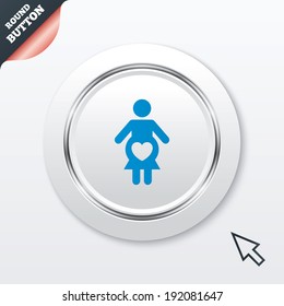 Pregnant sign icon. Women Pregnancy symbol. White button with metallic line. Modern UI website button with mouse cursor pointer. Vector