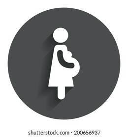 Pregnant sign icon. Women Pregnancy symbol. Circle flat button with shadow. Modern UI website navigation. Vector