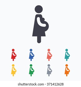 Pregnant sign icon. Women Pregnancy symbol. Colored flat icons on white background.