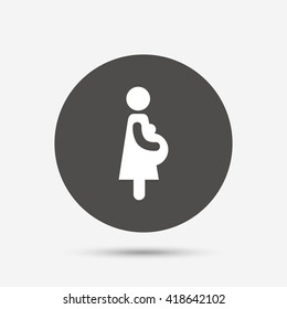 Pregnant sign icon. Women Pregnancy symbol. Gray circle button with icon. Vector