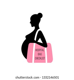 Pregnant silhouette. Pregnancy logo. Hospital bag checklist. Woman vector illustration.