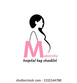 Pregnant silhouette. Pregnancy logo.  Maternity checklist. Woman vector illustration.