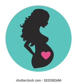 Pregnant. Silhouette of a young pregnant woman before giving birth. The concept of motherhood and love. Vector illustration isolated on a white background for design and web.