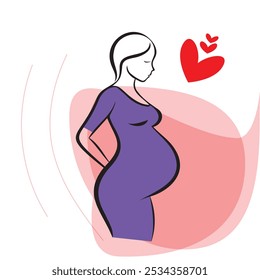 Pregnant slim woman silhouette, Pregnancy and motherhood, Waiting for a baby, Vector illustration