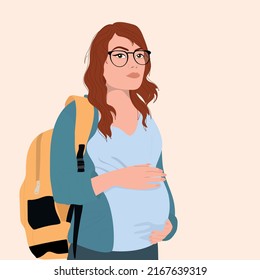 Pregnant teenage girl. Beautiful happy mother to be. Modern flat vector illustration