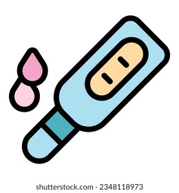 Vector de contorno de icono de prueba de embarazo. Palo positivo. Color del hcg médico plano