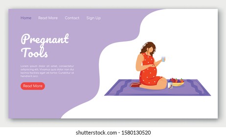 Pregnant tools landing page vector template. Therapy and healthy nutrition website interface idea with flat illustrations. Pregnancy healthcare homepage layout. Web banner, webpage cartoon concept