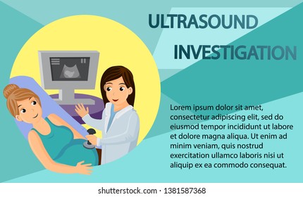 Pregnant. Ultrasound investigation. Vector image. Illustration with simple data. Easy editable.