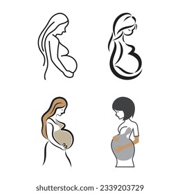  Pregnant vector logo design mother template
