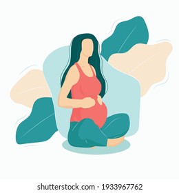 pregnant white woman in the lotus position. the concept of
pregnancy and yoga. vector illustration in a flat style.