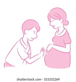 Pregnant Wife with Husband Expecting Baby, Carring Husband, Marriage Life, Isolated Background, Illustration, Vector