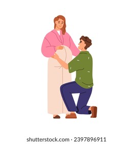 Pregnant wife and husband. Family couple, future parents expecting baby. Happy mother with pregnancy belly, father waiting for first child. Flat vector illustration isolated on white background