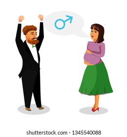 Pregnant Wife with Husband Vector Illustration. Motherhood, Fatherhood, Childbirth Flat Drawing. Child, Baby Gender Reveal. Happy Father Isolated Cartoon Character. Parenting Poster Concept