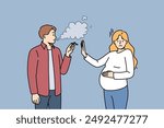 Pregnant wife orders husband to quit smoking in order to protect unborn baby from influence of tobacco and nicotine. Girl sets goal to quit smoking for guy who makes those around him passive smokers