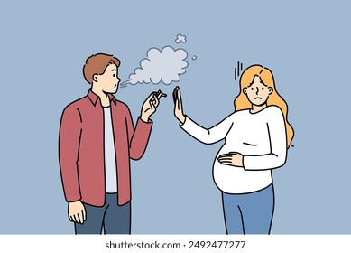 Pregnant wife orders husband to quit smoking in order to protect unborn baby from influence of tobacco and nicotine. Girl sets goal to quit smoking for guy who makes those around him passive smokers