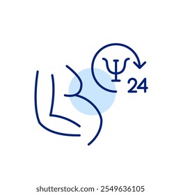Pregnant woman 24 hour psychological support line. Round the clock prenatal support and mental wellbeing importance. Pixel perfect, editable stroke icon