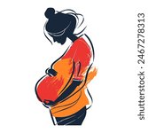 Pregnant woman abstract color brush painted. Happy mother's day. Mother and baby health.
