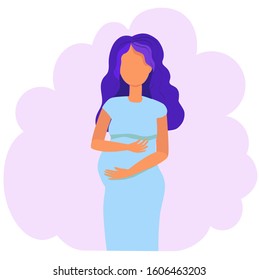 Pregnant woman. Active well fitted pregnant female character. Happy pregnancy.  concept vector illustration in cute cartoon style, health, care, pregnancy