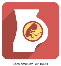 Pregnant Woman Anatomy long shadow vector icon. Style is a flat symbol on a red rounded square button.