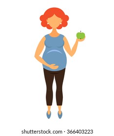 Pregnant woman with apple. Vector flat illustration