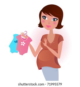 Pregnant woman awaiting baby boy or girl. Vector