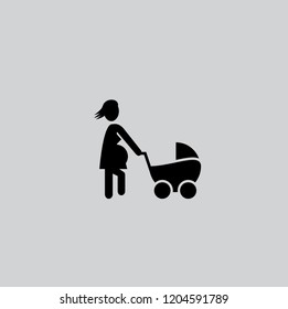 pregnant woman and baby carriage icon
