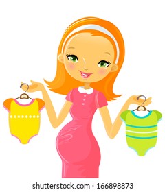 Pregnant  woman and baby clothes 