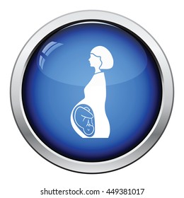 Pregnant woman with baby icon. Glossy button design. Vector illustration.