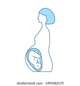 Pregnant Woman With Baby Icon. Thin Line With Blue Fill Design. Vector Illustration.