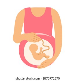 Pregnant woman with baby inside belly in flat design. Motherhood and her daughter baby. Parenting warm love.