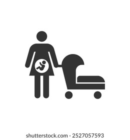 Pregnant woman with baby stroller icon isolated on white background. Parenting symbol modern, simple, vector, icon for website design, mobile app, ui. Vector Illustration