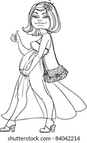 Pregnant woman in a beautiful dress and bag - everything is OK