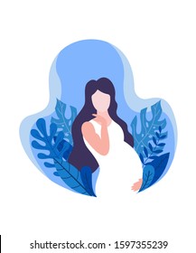 Pregnant woman with beautiful floral decoration. Modern flat design illustration