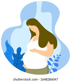Pregnant woman with beautiful floral decoration. vector illustration