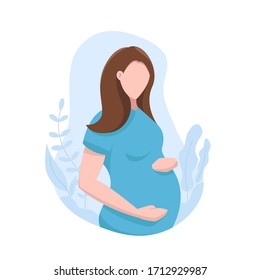 Pregnant woman with beautiful floral decoration. Mother modern flat design illustration