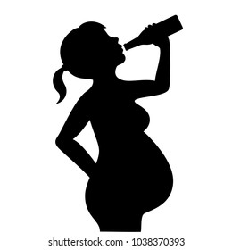 Pregnant woman with beer bottle vector silhouette illustration isolated on white background