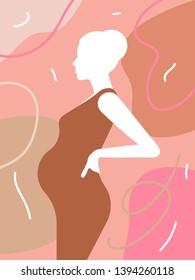 Pregnant woman. Beige background. 
Pregnant belly.  Elegant vector illustration.