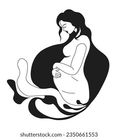 Pregnant woman with belly, isolated female character waiting for baby, childbirth and caring for foetus. Lady expecting mother with hope, motherhood and maternity. Vector in flat style illustration