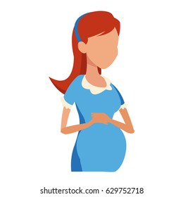 pregnant woman belly maternity blue dress